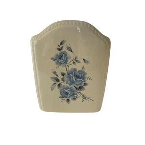 Vintage Athena USA Tissue Holder Blue Gray Roses Offwhite Porcelain